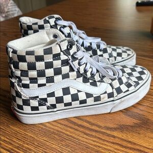 Vans Off The Wall  Shoes Womens 6.5 Red‎ White Skate Sneaker Hi-Top Checker